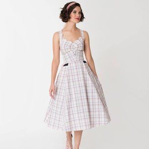 Miss Candyfloss Blush Pink Tartan Magdalena Swing Dress